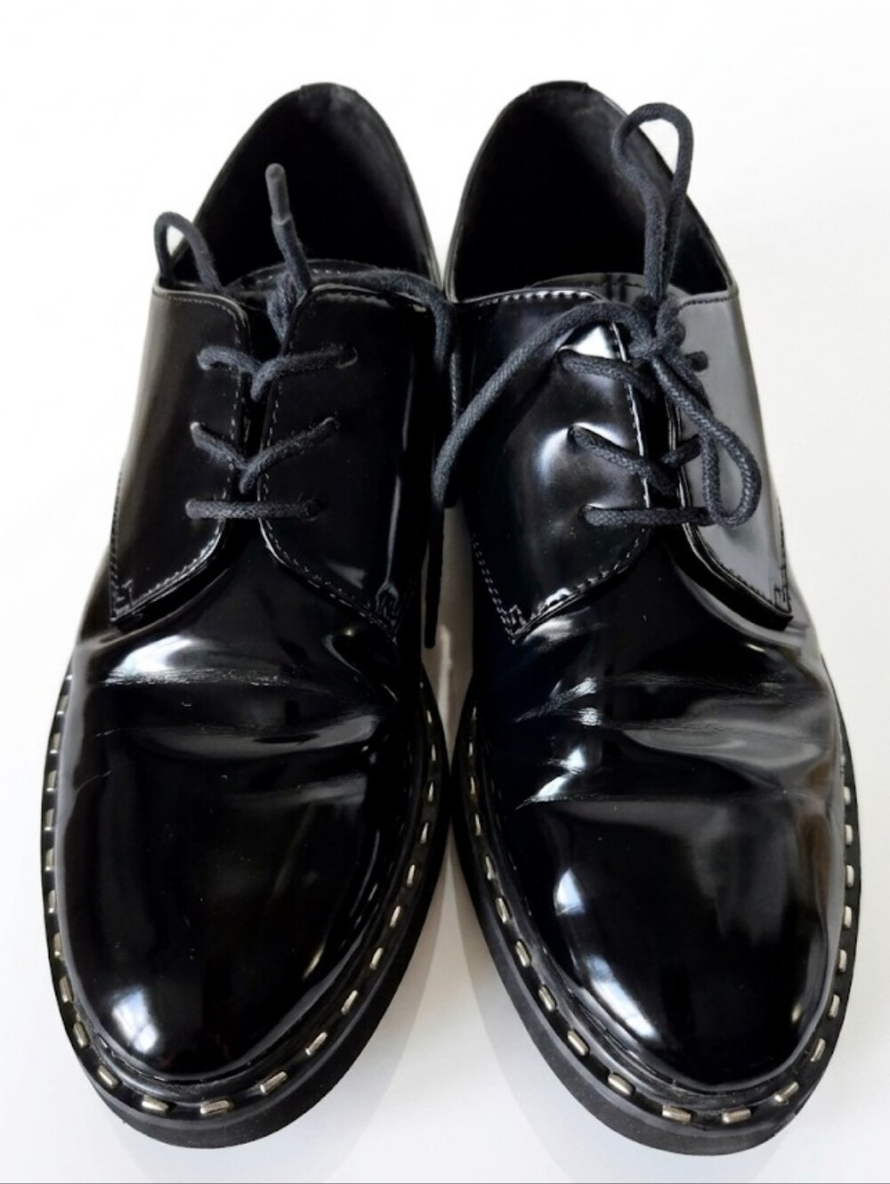 ALDO Black Patent Leather Studded Platform Oxfords - Women's Size 8